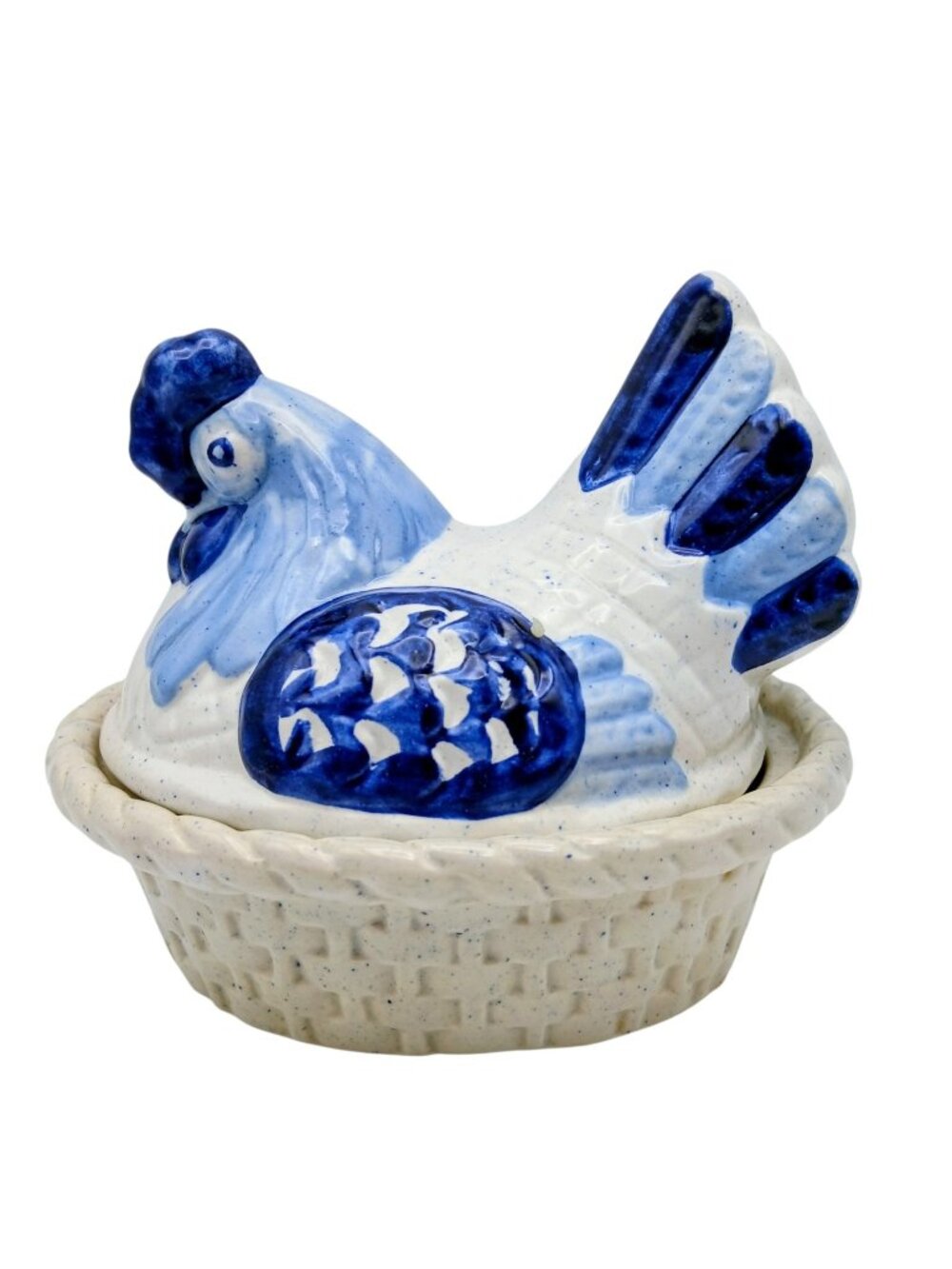 Metlox Poppytrail Provincial Blue Rooster Hen Covered Casserole Dish